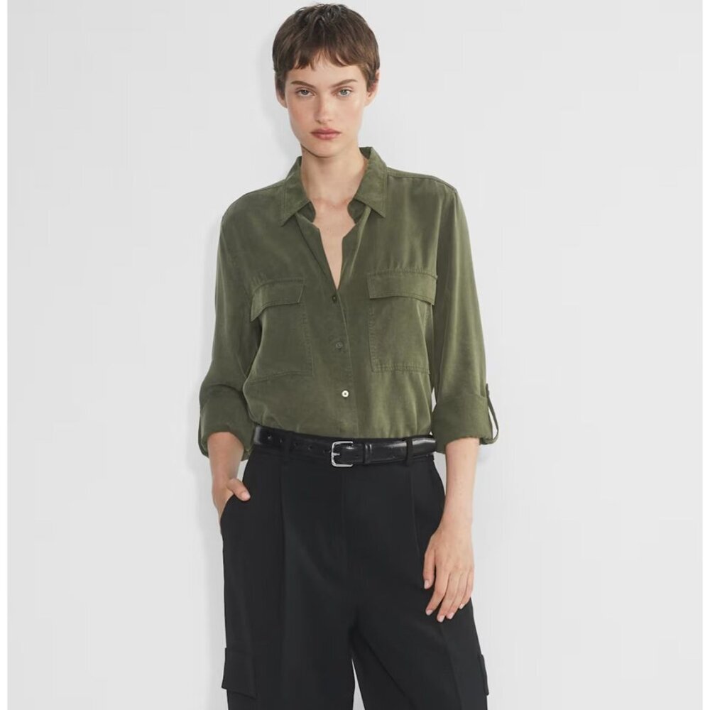 Aritiza Babaton Utility Shirt in Army Green Size Large Relaxed Drapey Buttondown